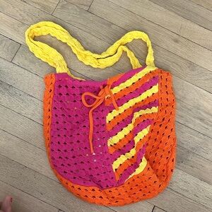 SOLID & STRIPED Pink, Orange, and Yellow Crochet Tote